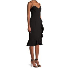 Revolve LIKELY Laverna Draped Ruffle Midi Dress Black Size 8